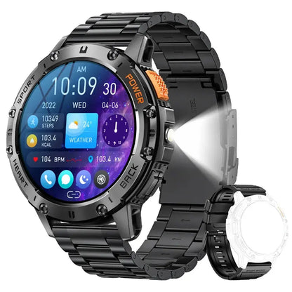 Per Android ios Nuovo AMOLED Smart Watch da uomo con torcia sportiva fitness tracker impermeabile chiamata Bluetooth Smartwatch uomo + scatola