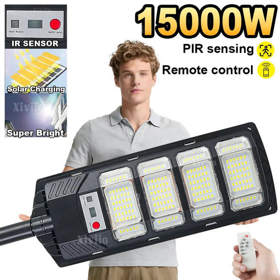 Lampada Solare da Esterno 15000W Ultra Potente Lampione Solare 320 °   Lampada da Giardino con Sensore IR per Illuminazione dal Tramonto all&