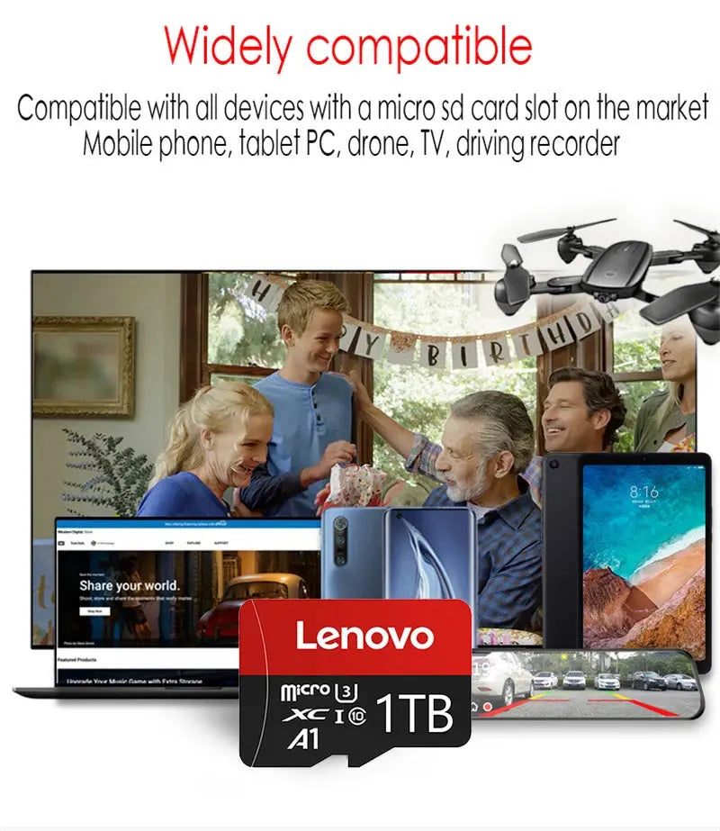 Scheda di Memoria Lenovo 1TB, Alta Velocità per Video Full HD, Scheda MINI SD 512GB, 256GB, 128GB, 64GB, Ultima Versione Micro SD per Telefono/Tablet/PC - My Hashtag Shop