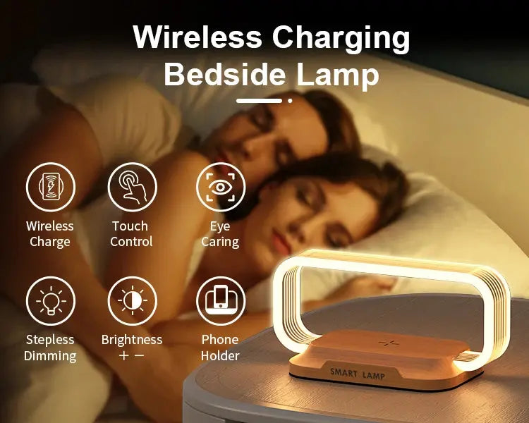 lampada da comodino USB caricatore wireless dimmerabile piccola luce notturna con caricatore wireless veloce - My Hashtag Shop