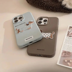 Simpatiche custodie per telefoni marrone blu rosa per iPhone 16 Plus Pro Max 15 14 13 12 Cover protettiva per telefono con ricamo a forma di cucciolo di cartone animato HASHTAG