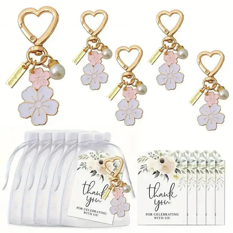 Bridesmaid Gift Flower Heart Keychain With Thank You Cards Liebe - Making Life Easier
