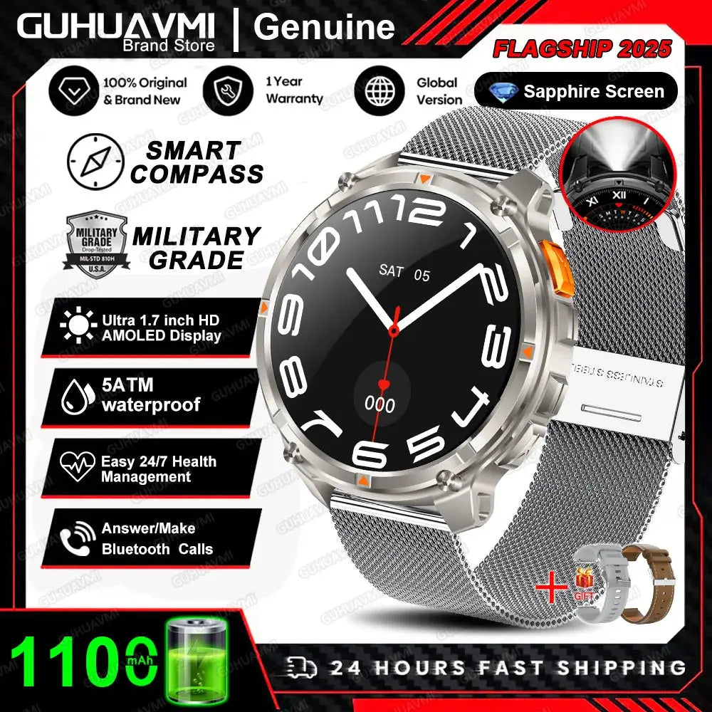 Nuovo T-REX3 Ultra 1100mAh Batteria SmartWatch 10ATM GPS impermeabile Bussola Torcia 1.7 "AMOLED HD Chiamata Sport Smart Watch da uomo - My Hashtag Shop