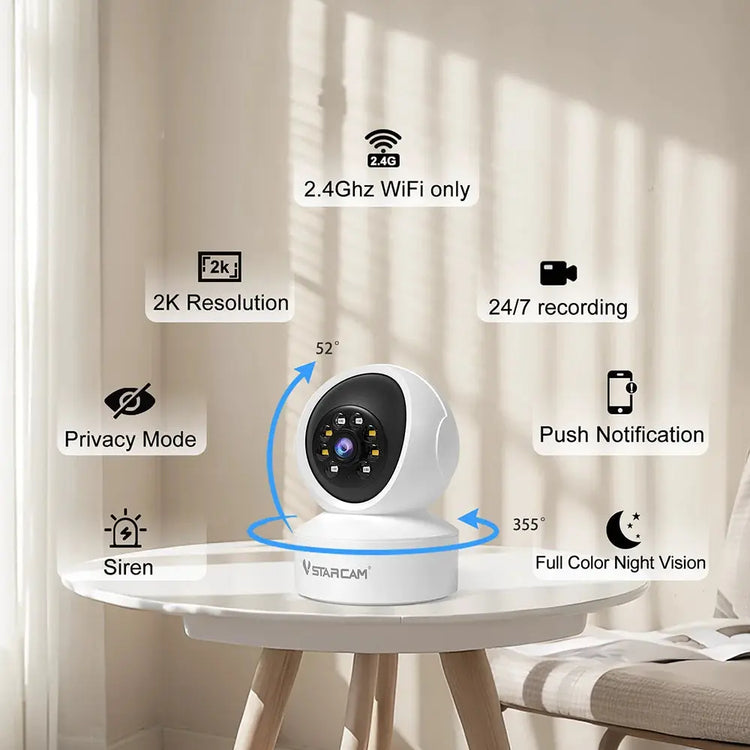 Telecamera di sicurezza interna Vstarcam per la casa 360 °   Copertura Visione notturna a colori Rilevazione movimento audio bidirezionale Personalizza la zona - My Hashtag Shop