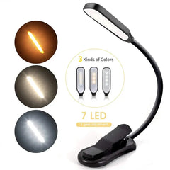 7 LED Reading Light USB Rechargeable Reading Lamp 3 Level Warm Cool White Night Light Flexible Portable Daylight Easy to Clip HASHTAG