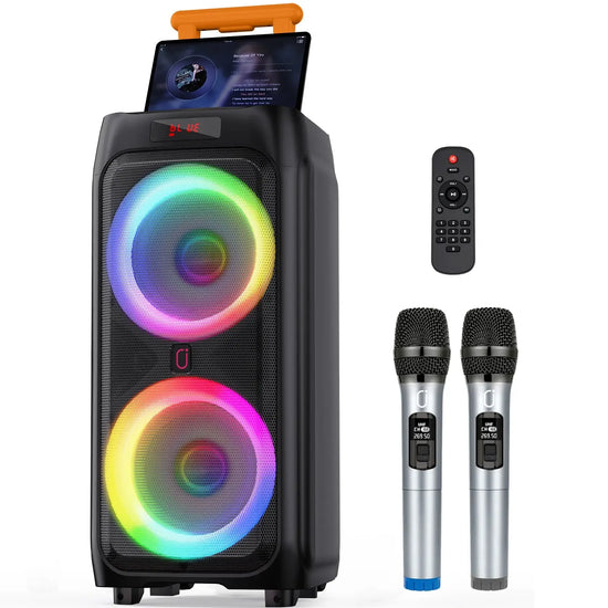 Macchina T9Karaoke con 2 microfoni wireless, altoparlante Bluetooth portatile per adulti e bambini, sistema PA per grandi feste con luci da discoteca - My Hashtag Shop