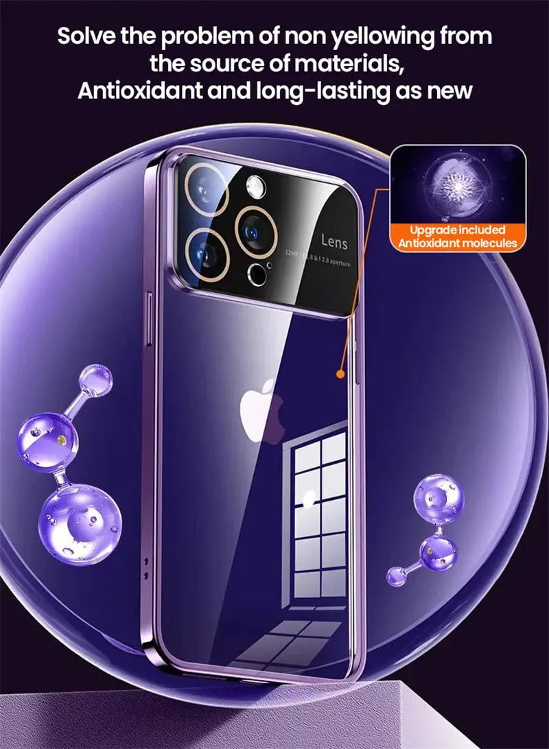 Custodia protettiva per fotocamera con obiettivo in vetro duro trasparente per PC con placcatura di lusso per iPhone 15 13 11 12 14 Pro Max Copertura completa per paraurti trasparente - My Hashtag Shop