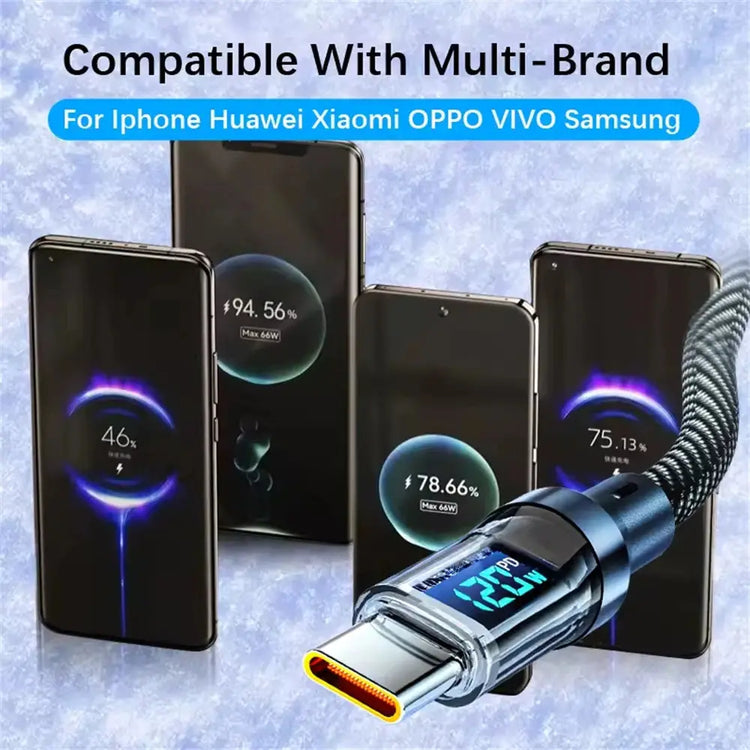 Cavo da 120 W da tipo C a tipo C Cavo di ricarica super veloce per telefono con display a LED Cavo dati da USB a tipo C per huawei oppo vivo - My Hashtag Shop