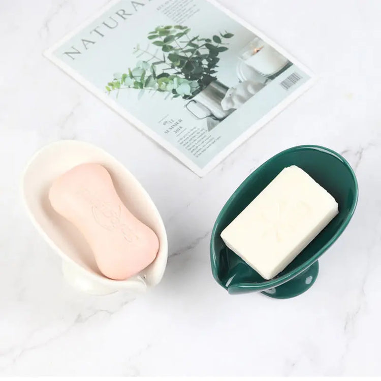 Ceramic Leaf shower soap holder, bathroom or kitchen drain hole tray. - HASHTAG