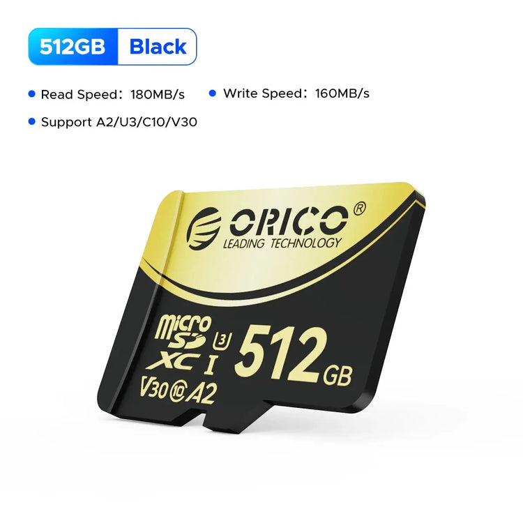 Scheda di memoria ORICO V3 MicroSDXC UHS-I da 256 GB, lettura 180 MB/s 160 MB/s, codifica 4K UHD, U3, Classe 10, V30, A2, Micro SD per drone - My Hashtag Shop