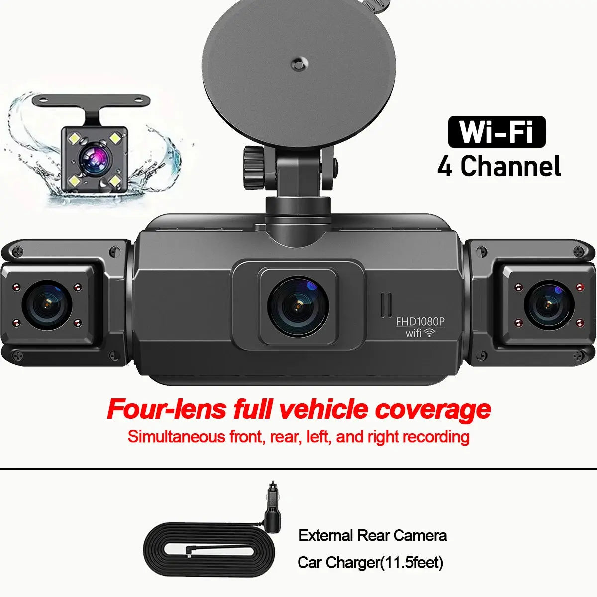 Dashcam 4 canali wifi car dvr cruscotto telecamere per auto way back box modalità parcheggio 24 ore anteriore e posteriore interno 360 dash cam - My Hashtag Shop