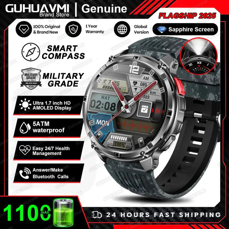 Nuovo T-REX3 Ultra 1100mAh Batteria SmartWatch 10ATM GPS impermeabile Bussola Torcia 1.7 "AMOLED HD Chiamata Sport Smart Watch da uomo - My Hashtag Shop