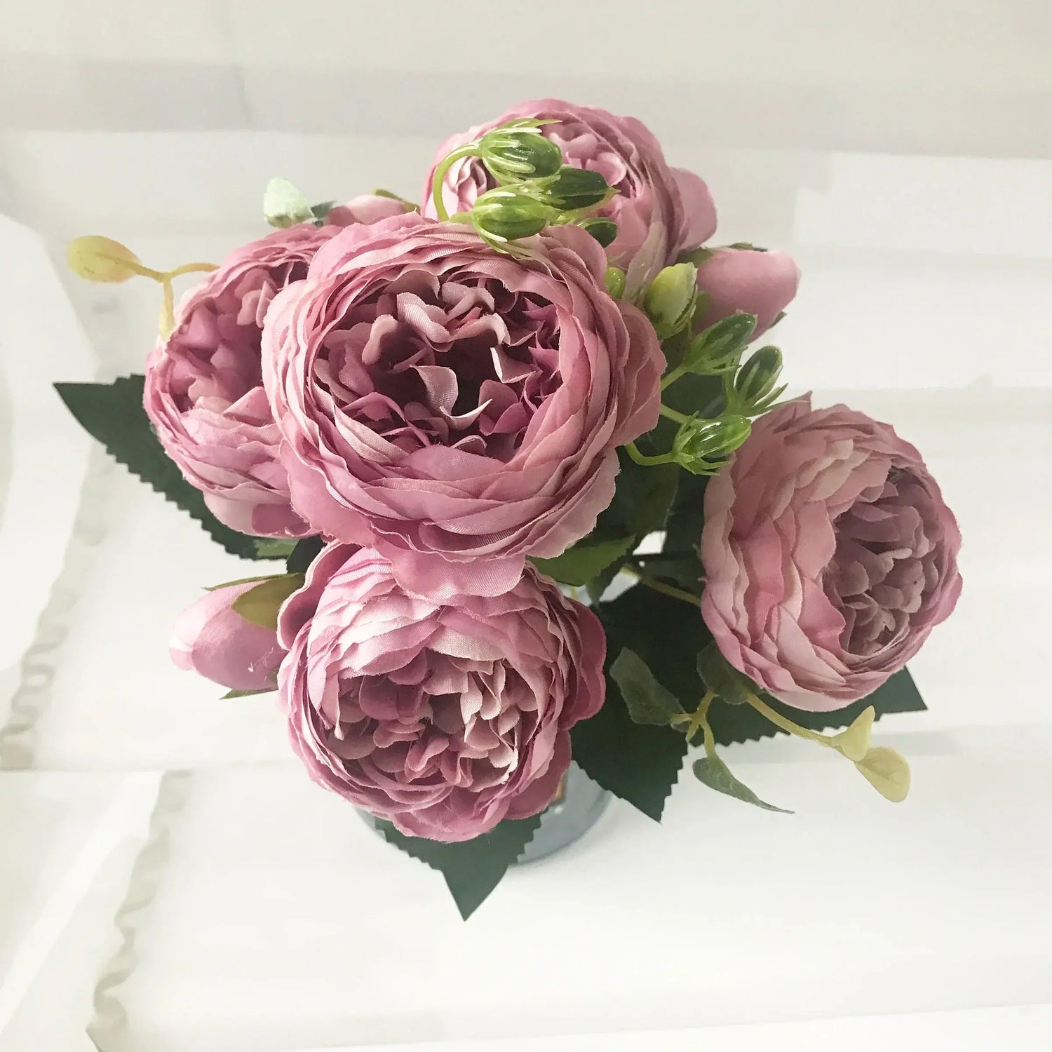 Silk Peony Artificial Flowers Bouquet 5 Big Head 30cm Rose Pink Liebe - Making Life Easier