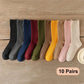 Women Cotton Loose Socks 10Pairs Retro Knitting Solid Color Long Black Liebe - Making Life Easier
