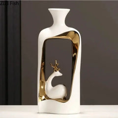 Vaso in ceramica di cervo Vaso di fiori secchi Vasi decorativi Fiori artificiali Ornamenti da tavolo Decorazione Artigianato Vasi idroponici HASHTAG
