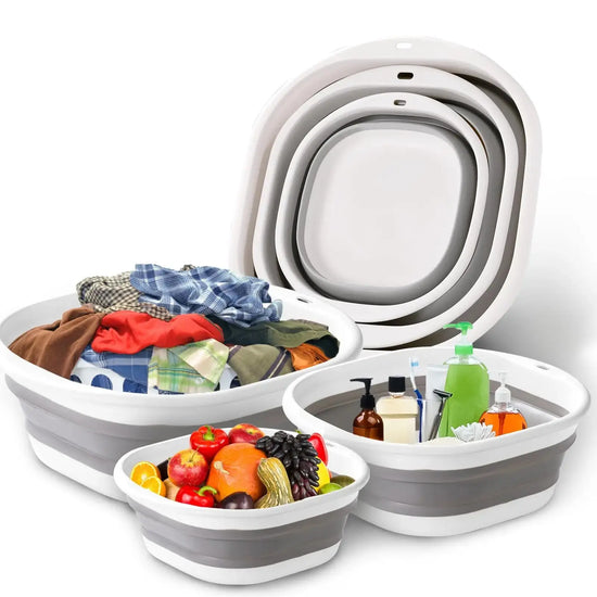 Wash Basin Laundry Baskets 3 Pack Collapsible Tub Space Saving. - HASHTAG