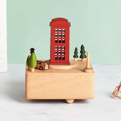 Christmas Gifts Wholesale Logo Engraved Mechanical Wind-Up Carousel Rotating Ballerina Wooden Music Box for Gift HASHTAG