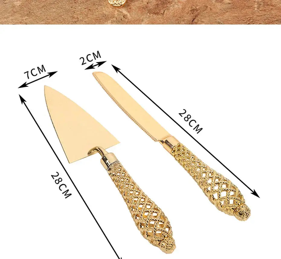 Cake Knife And Server Set,2 PCS Gold Cake Cutting Utensils Made By KONCO. - HASHTAG