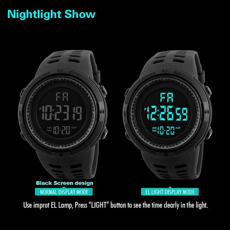 Orologio elettronico da uomo Orologi sportivi militari Orologio da polso digitale multifunzione luminoso a LED per uomo, bambino, ragazzo, studente, adolescente - My Hashtag Shop