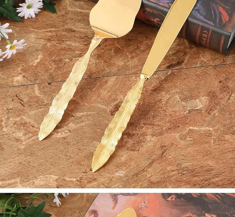 Cake Knife And Server Set,2 PCS Gold Cake Cutting Utensils Made By KONCO. - HASHTAG