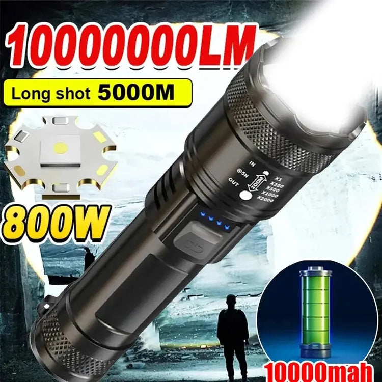 Torce a LED ad alta potenza Torcia tattica da 2000LM con luce display Ricarica USB Lanterna con zoom di emergenza per pesca da campeggio - My Hashtag Shop