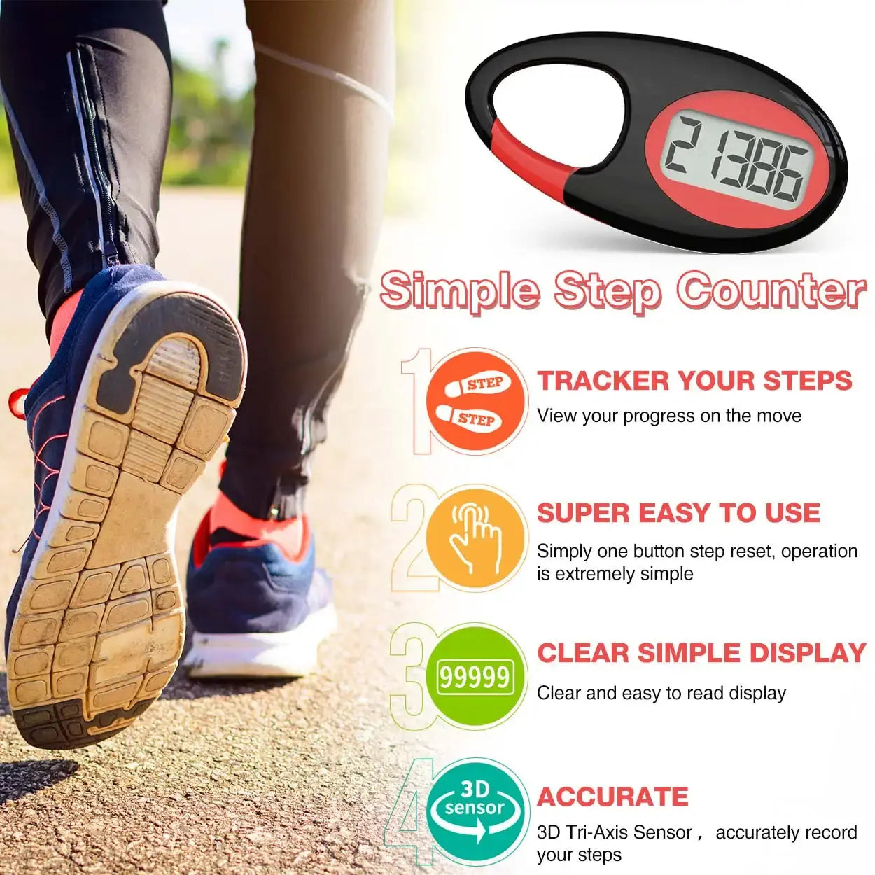 FITCENT Mini contapassi digitale sensore 3D contapassi con cordino per sport all&