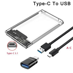 Custodia per HDD trasparente Custodia per HDD SSD da 2,5 pollici SATA a USB Tipo-C Adattatore Scatola per disco rigido esterno portatile Senza attrezzi HASHTAG