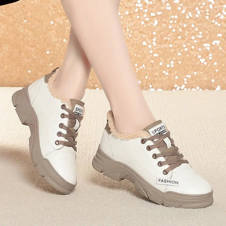 Soft Leather Sneaker Trekking Footwear Thick-soled Lace-up Liebe - Making Life Easier