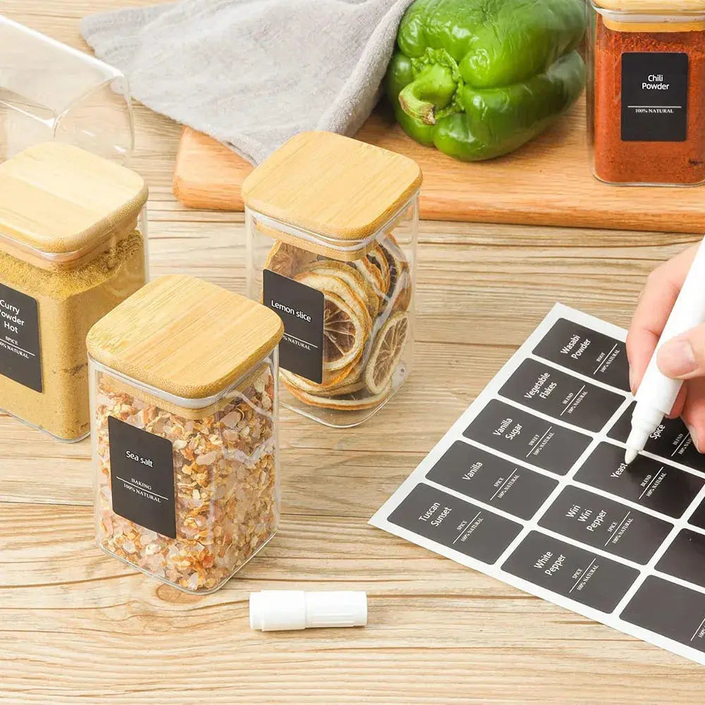 Glass Spice Jars with Bamboo Lid, 8 oz Airtight Square Containers. Liebe - Making Life Easier