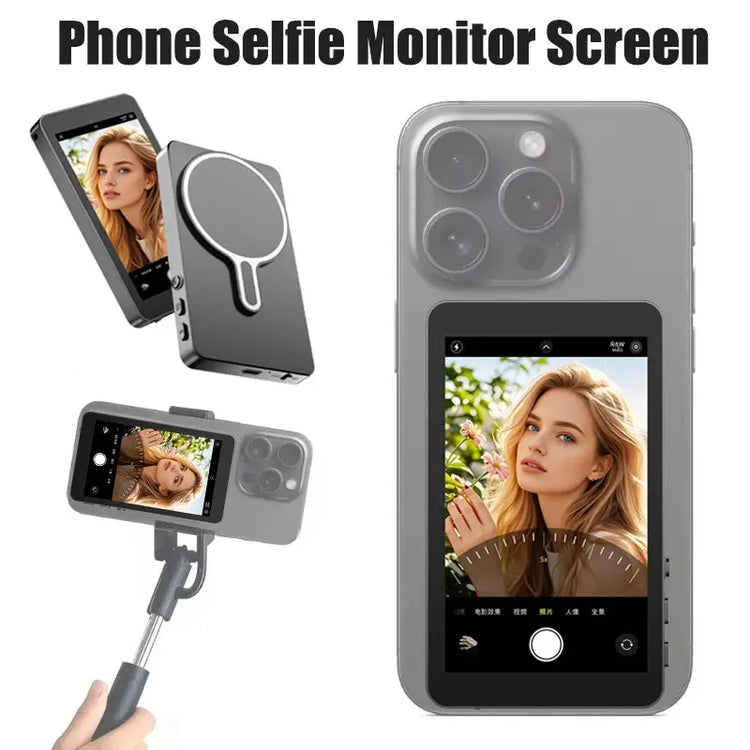 Schermo per selfie magnetico wireless per telefono per smartphone Vlog Registrazione video in streaming live Telecamera posteriore per telefono Monitor selfie - My Hashtag Shop