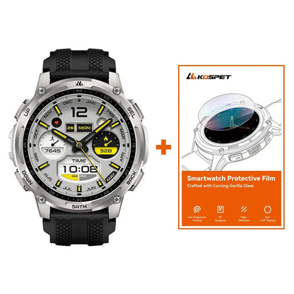 KOSPET TANK T4C Smartwatch Robusto per Uomo, GPS di Grado Militare con Torcia, Impermeabile 5ATM, Tracker per Salute e Fitness