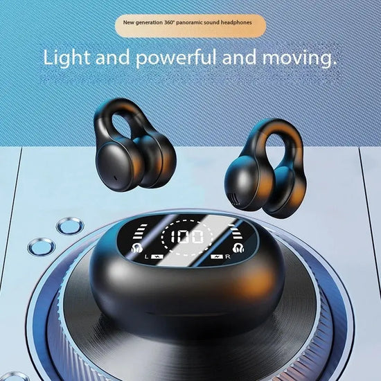 Nuova superficie a specchio Display digitale Clip per orecchio in silicone morbido Cuffie Bluetooth wireless con riduzione del rumore, alta definizione, senza perdita per lo sport - My Hashtag Shop