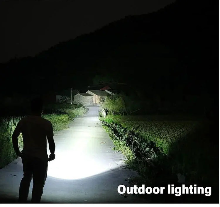 Torce a LED ad alta potenza Torcia tattica da 2000LM con luce display Ricarica USB Lanterna con zoom di emergenza per pesca da campeggio - My Hashtag Shop