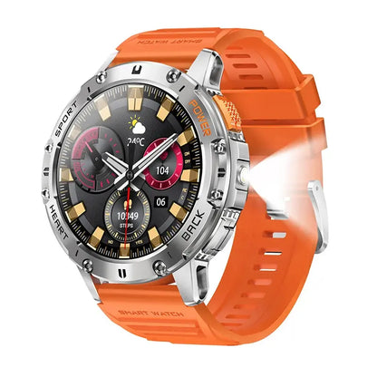 Per Android ios Nuovo AMOLED Smart Watch da uomo con torcia sportiva fitness tracker impermeabile chiamata Bluetooth Smartwatch uomo + scatola