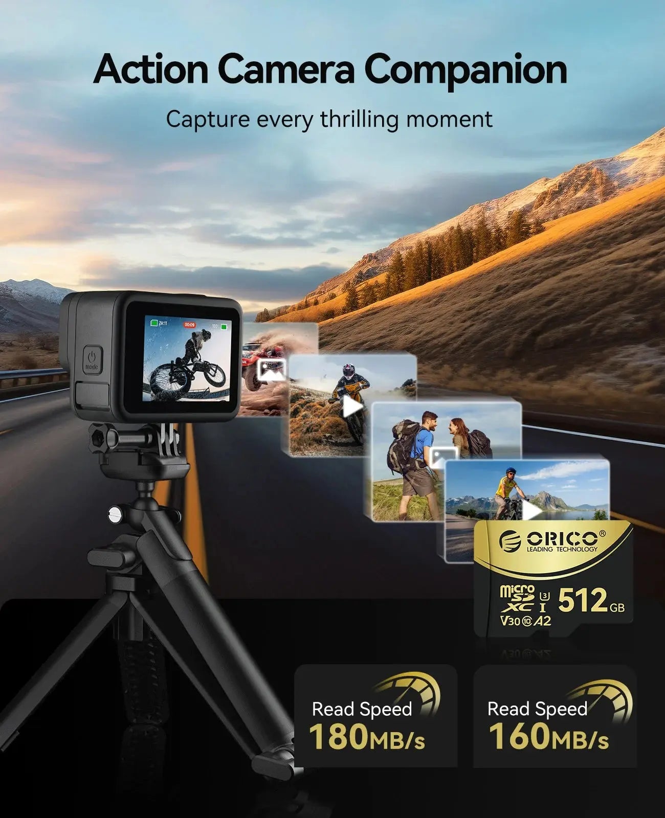 Scheda di memoria ORICO V3 MicroSDXC UHS-I da 256 GB, lettura 180 MB/s 160 MB/s, codifica 4K UHD, U3, Classe 10, V30, A2, Micro SD per drone - My Hashtag Shop