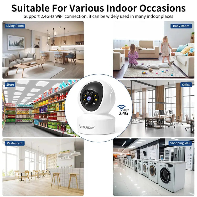Telecamera di sicurezza interna Vstarcam per la casa 360 °   Copertura Visione notturna a colori Rilevazione movimento audio bidirezionale Personalizza la zona - My Hashtag Shop