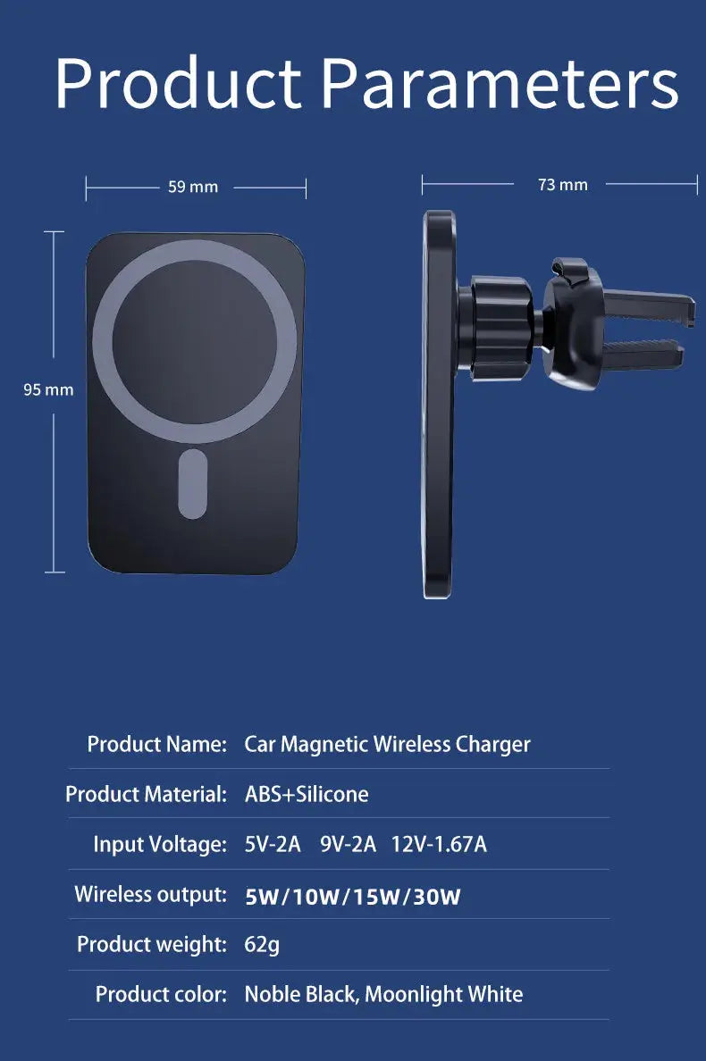Caricatore wireless per auto magnetico da 30 W per iPhone 15 14 13 12 Pro Max Mini Macsafe Supporto per telefono per auto Supporto per supporto Stazione di ricarica rapida - My Hashtag Shop
