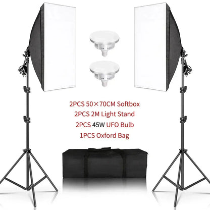 SH Kit di illuminazione Fotografia 50x70CM Softbox Sistema di illuminazione professionale con lampadine fotografiche E27 Attrezzatura per studio fotografico - My Hashtag Shop