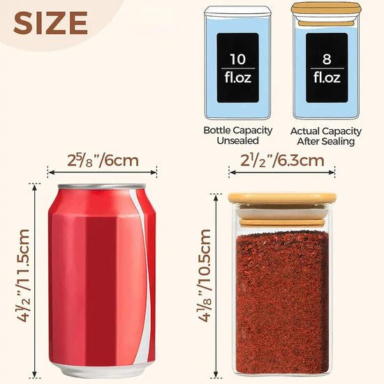 Glass Spice Jars with Bamboo Lid, 8 oz Airtight Square Containers. Liebe - Making Life Easier