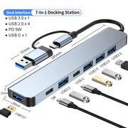 Hub USB C Hub USB 3.0, prolunga USB 7 in 1 in alluminio, splitter USB con USB 3.0, 4 porte USB 2.0 e 2 USB C Distributore USB HASHTAG