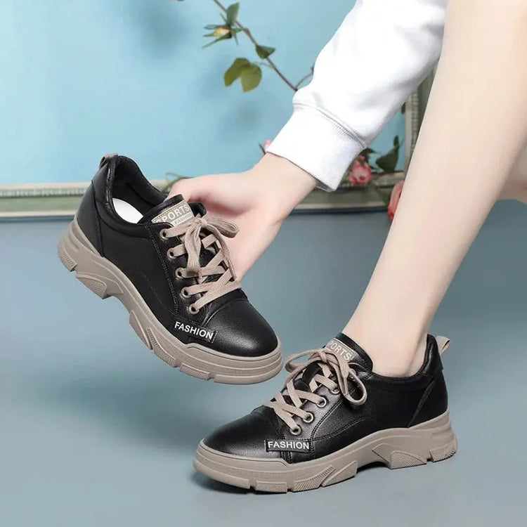 Soft Leather Sneaker Trekking Footwear Thick-soled Lace-up Liebe - Making Life Easier
