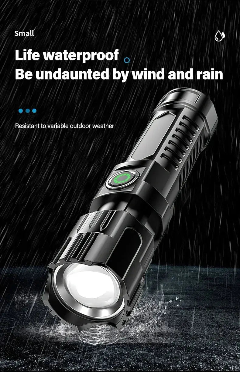 Torce a LED ad alta potenza Torcia tattica da 2000LM con luce display Ricarica USB Lanterna con zoom di emergenza per pesca da campeggio - My Hashtag Shop