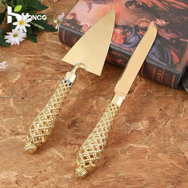 Cake Knife And Server Set,2 PCS Gold Cake Cutting Utensils Made By KONCO. - HASHTAG