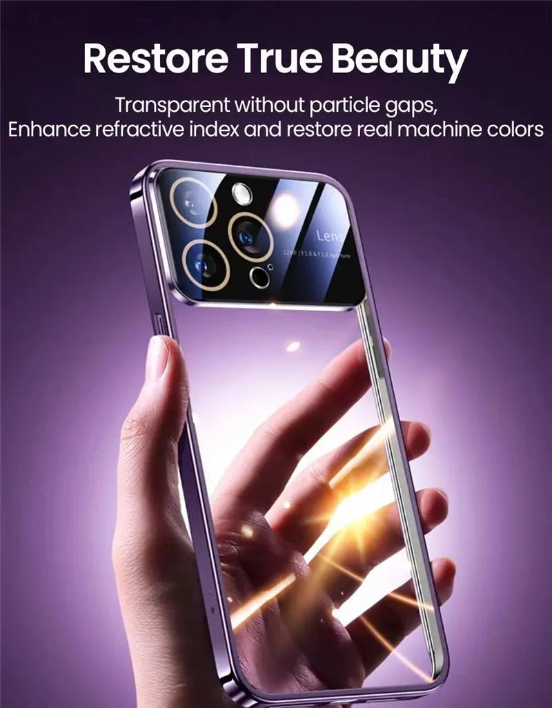 Custodia protettiva per fotocamera con obiettivo in vetro duro trasparente per PC con placcatura di lusso per iPhone 15 13 11 12 14 Pro Max Copertura completa per paraurti trasparente - My Hashtag Shop