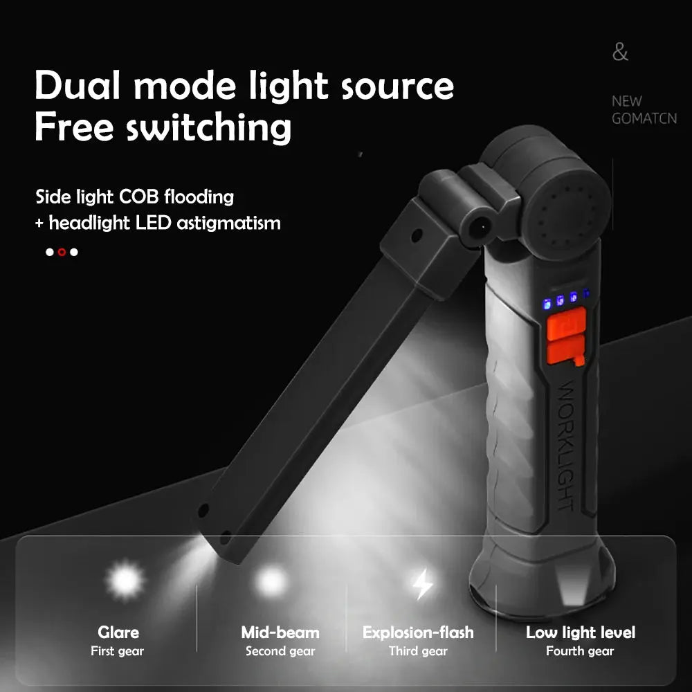 Luci da lavoro ricaricabili Torcia pieghevole a LED con base magnetica COB Light 360 ° Ruota il campeggio di emergenza del garage domestico di riparazione auto - My Hashtag Shop