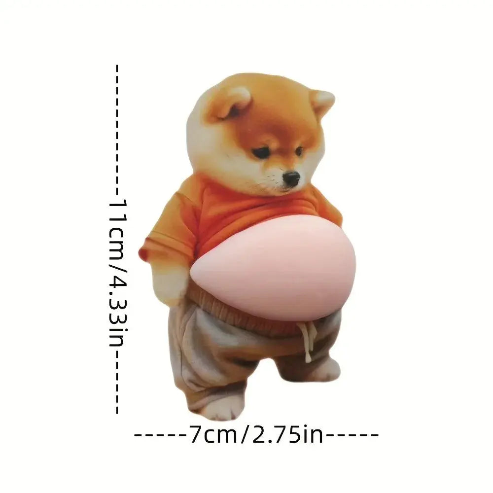 Adesivo 3D per pancia di cane Shiba Inu - Cucciolo carino con vestito arancione e sfondo rosa tenue, autoadesivo in silicone - My Hashtag Shop