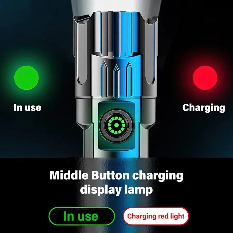 Torce a LED ad alta potenza Torcia tattica da 2000LM con luce display Ricarica USB Lanterna con zoom di emergenza per pesca da campeggio - My Hashtag Shop
