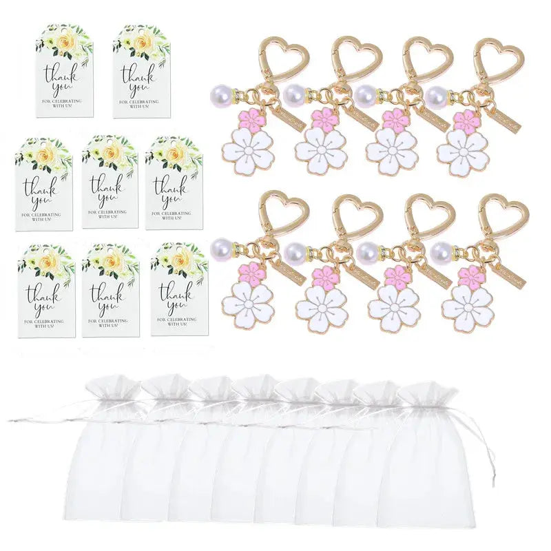 Bridesmaid Gift Flower Heart Keychain With Thank You Cards Liebe - Making Life Easier