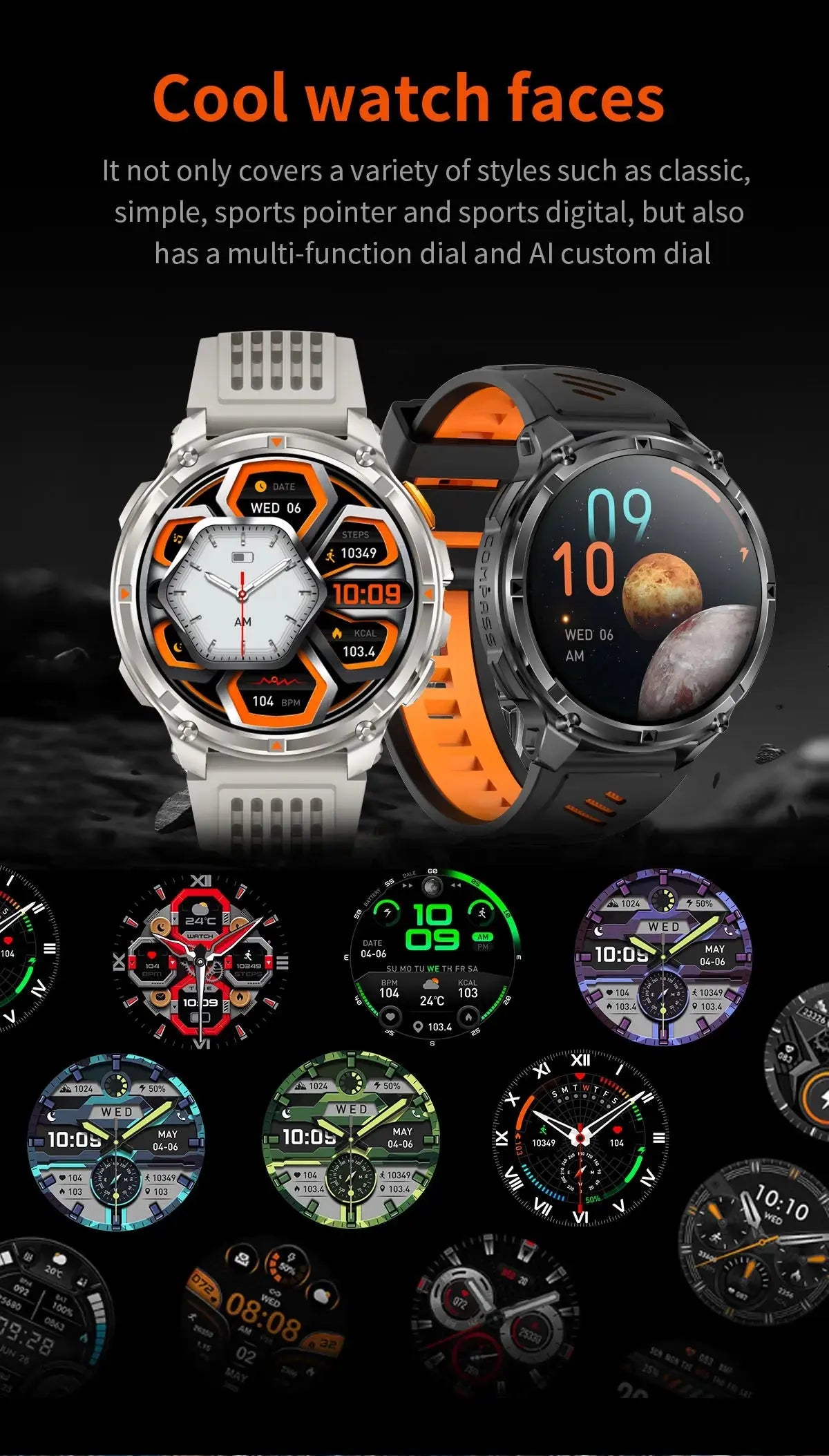 Nuovo T-REX3 Ultra 1100mAh Batteria SmartWatch 10ATM GPS impermeabile Bussola Torcia 1.7 "AMOLED HD Chiamata Sport Smart Watch da uomo - My Hashtag Shop