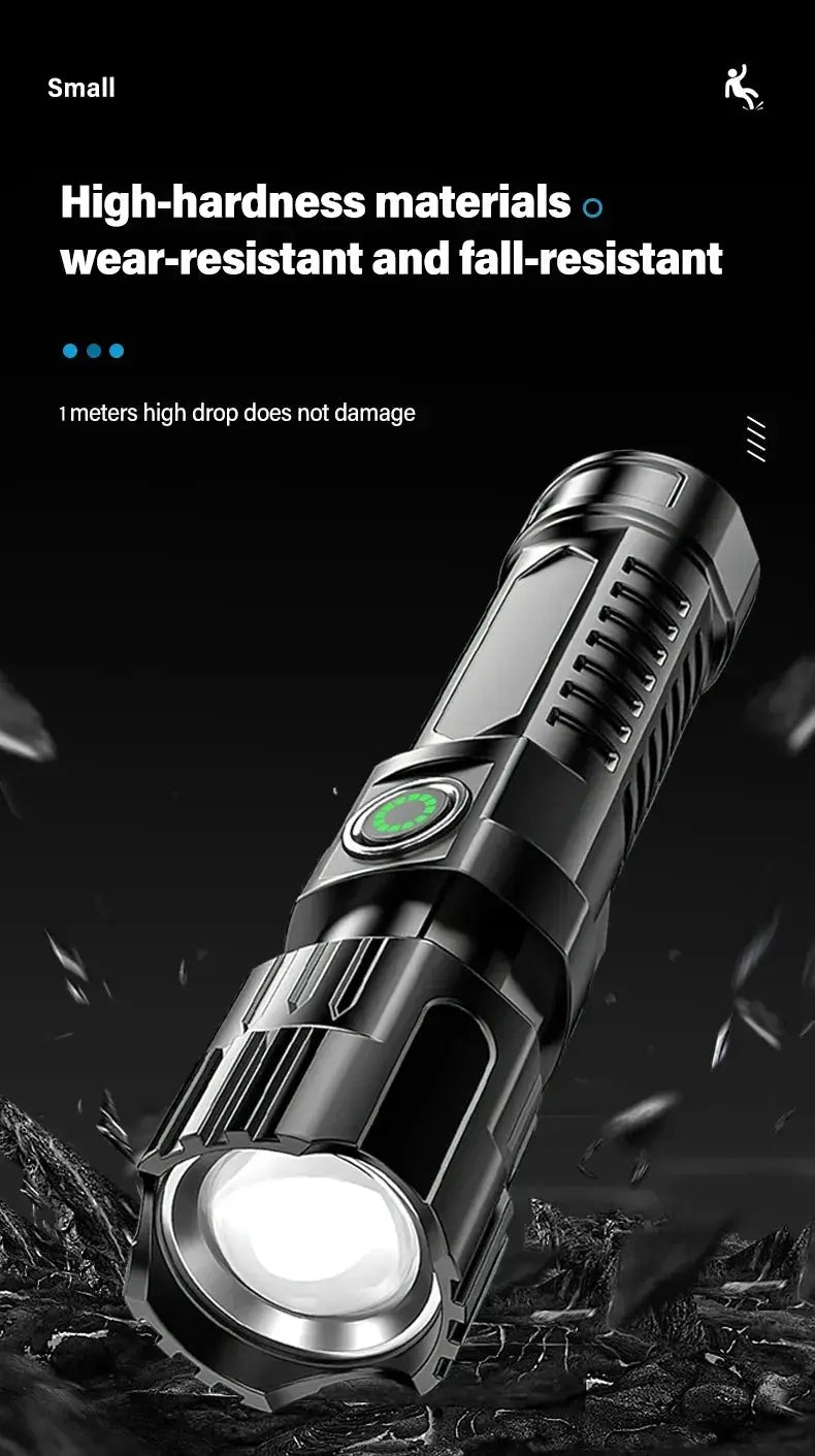 Torce a LED ad alta potenza Torcia tattica da 2000LM con luce display Ricarica USB Lanterna con zoom di emergenza per pesca da campeggio - My Hashtag Shop